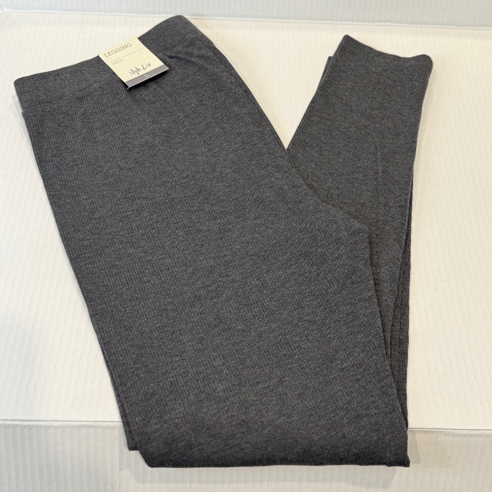 π Style & Co Ribbed Leggings Charcoal Heather Large Super Soft Mid-Rise Stretch - Picture 6 of 16